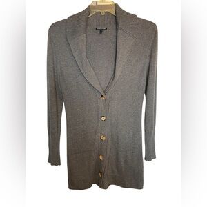 Eileen Fisher women’s button front cardigan longline silhouette & ribbed shawl